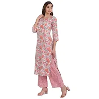 Haute  Humble Pink and Grey color round neck straight kurta and palazzo set-thumb1