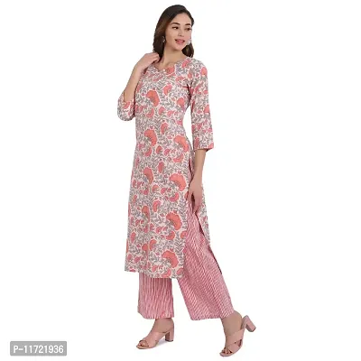 Haute  Humble Pink and Grey color round neck straight kurta and palazzo set-thumb2