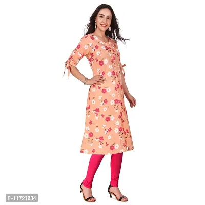 Haute  Humble Women's A-Line Cotton Peach Color Floral Printed Kurta for Ladies and Girl (Pink)-thumb3