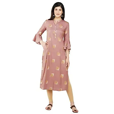 Haute Humble Women's Straight Calf Length Bell Sleeve Kurti Kurta