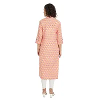 Haute & Humble Women's Cotton Printed Peach Color Straight Kurta Kurties-thumb2