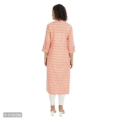 Haute & Humble Women's Cotton Printed Peach Color Straight Kurta Kurties-thumb3