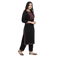 Women’s Embroidery Straight Solid Black Casual & Party Kurta with Pants-Size-S-thumb2