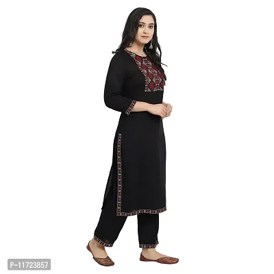 Women’s Embroidery Straight Solid Black Casual & Party Kurta with Pants-Size-S-thumb3