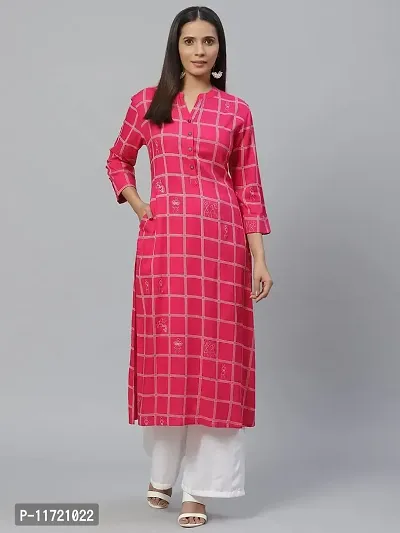 Haute & Humble-Reyon Straight Printed Solid Pink Wedding Party and Casual Women's Kurta Kurties-thumb0