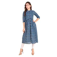 Haute  Humble Women's Pure Cotton Blue Printed Jaipuri Kurti 3/4 sleeve A-line Design Kurta-thumb2