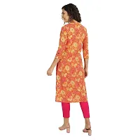 Haute & Humble-Cotton Floral Printed Straight Orange Wedding and Casual Women's Kurta Kurties-thumb2