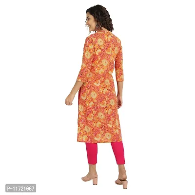 Haute & Humble-Cotton Floral Printed Straight Orange Wedding and Casual Women's Kurta Kurties-thumb3