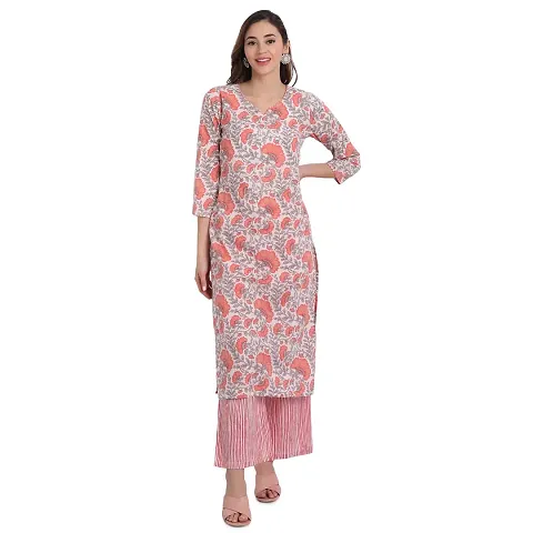 Haute Humble-Cotton Floral Round Neck wedding party and casual wear Kurta Wiht Pants Set