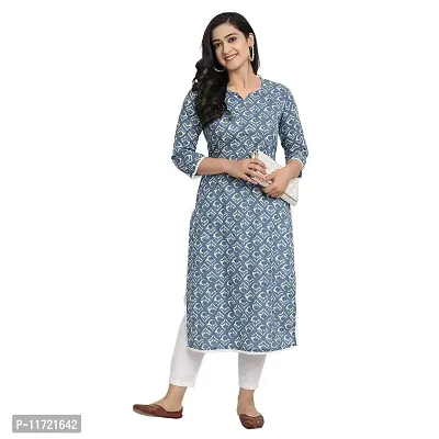 Haute  Humble-Cotton Printed Straight Blue Wedding and Casual Women's Kurta Kurtis-thumb0