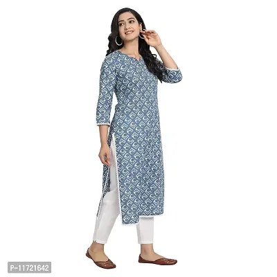 Haute  Humble-Cotton Printed Straight Blue Wedding and Casual Women's Kurta Kurtis-thumb4