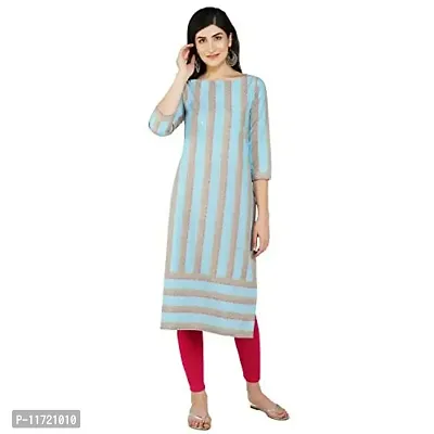 Haute  Humble Women Cotton Stripes Straight Calf Length 3/4th Sleeve Kurti-thumb0