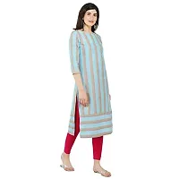 Haute  Humble Women Cotton Stripes Straight Calf Length 3/4th Sleeve Kurti-thumb2