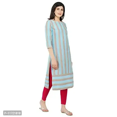 Haute  Humble Women Cotton Stripes Straight Calf Length 3/4th Sleeve Kurti-thumb3