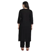 Women’s Embroidery Straight Solid Black Casual & Party Kurta with Pants-Size-S-thumb3