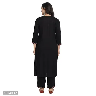 Women’s Embroidery Straight Solid Black Casual & Party Kurta with Pants-Size-S-thumb4