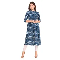 Haute  Humble Women's Pure Cotton Blue Printed Jaipuri Kurti 3/4 sleeve A-line Design Kurta-thumb1