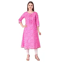 Haute & Humble Women's A-Line Cotton Latest Pink Color Bhandej Printed Kurta for Ladies and Girl XL-thumb1