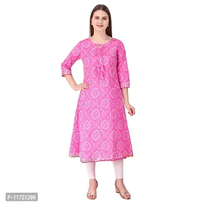 Haute & Humble Women's A-Line Cotton Latest Pink Color Bhandej Printed Kurta for Ladies and Girl XL-thumb2