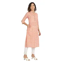 Haute & Humble Women's Cotton Printed Peach Color Straight Kurta Kurties-thumb3