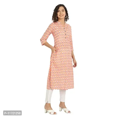 Haute & Humble Women's Cotton Printed Peach Color Straight Kurta Kurties-thumb4