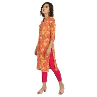 Haute & Humble-Cotton Floral Printed Straight Orange Wedding and Casual Women's Kurta Kurties-thumb3