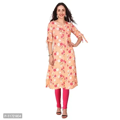 Haute  Humble Women's A-Line Cotton Peach Color Floral Printed Kurta for Ladies and Girl (Pink)-thumb0