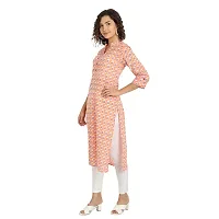 Haute & Humble Women's Cotton Printed Peach Color Straight Kurta Kurties-thumb4