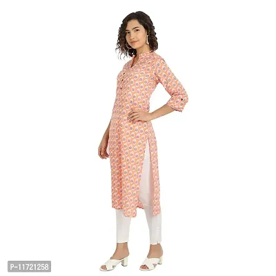 Haute & Humble Women's Cotton Printed Peach Color Straight Kurta Kurties-thumb5