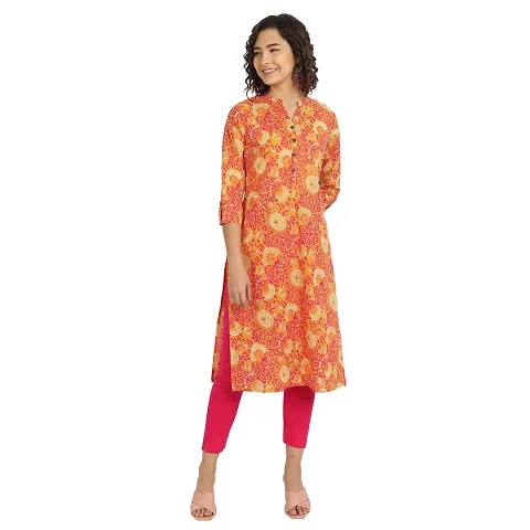 Haute & Humble-Cotton Floral Straight Wedding and Casual Women's Kurta Kurties