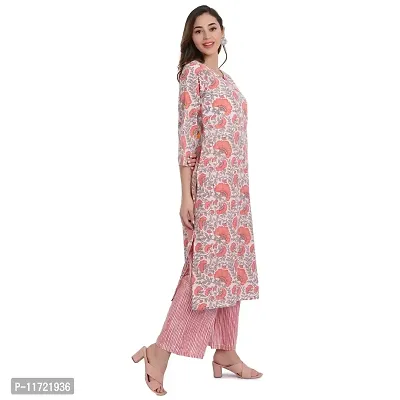 Haute  Humble Pink and Grey color round neck straight kurta and palazzo set-thumb3