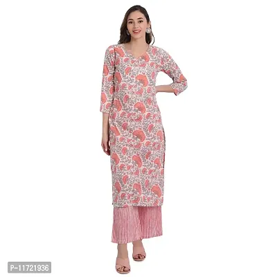 Haute  Humble Pink and Grey color round neck straight kurta and palazzo set-thumb0