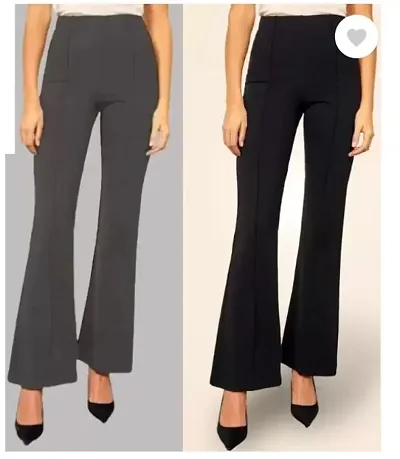 Elegant Blend Solid Trousers For Women Pack Of 2