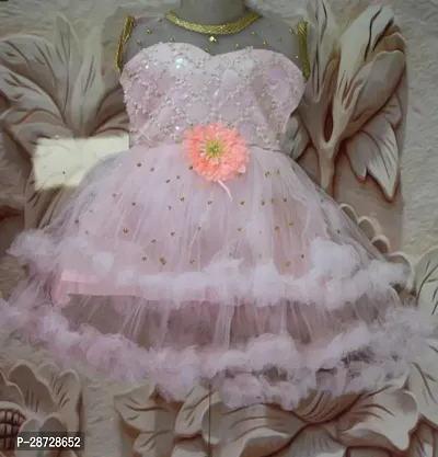 Fabulous Pink Rayon Self Pattern Frock For Girls