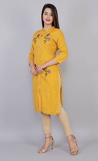 Elegant Yellow Embroidered Rayon  Women's Kurta-thumb2