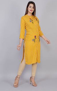 Elegant Yellow Embroidered Rayon  Women's Kurta-thumb1