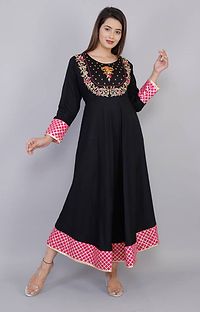 Elegant Black Embroidered Rayon Kurta For Women'S-thumb2