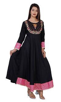 Elegant Black Embroidered Rayon Kurta For Women'S-thumb4