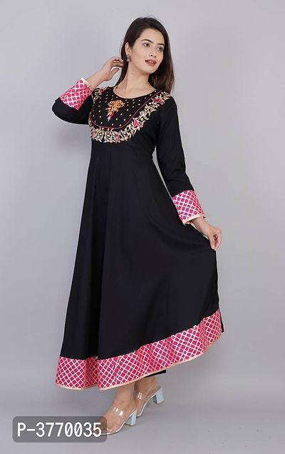 Elegant Black Embroidered Rayon Kurta For Women'S-thumb4