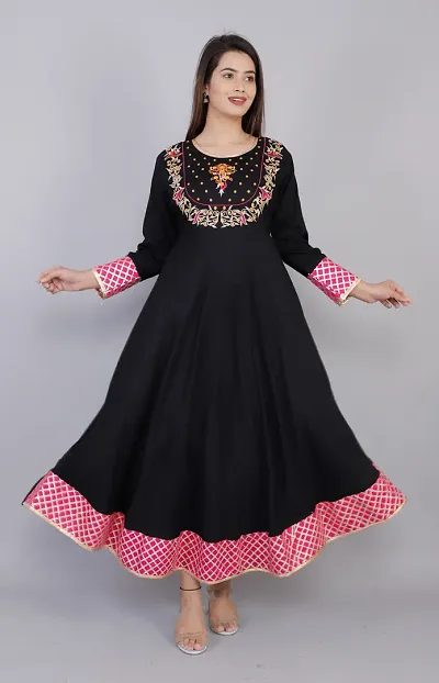 Elegant Embroidered Rayon Women's Kurta