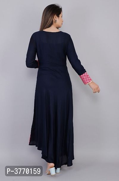 Elegant Navy Blue Embroidered Rayon Women's Kurta-thumb5