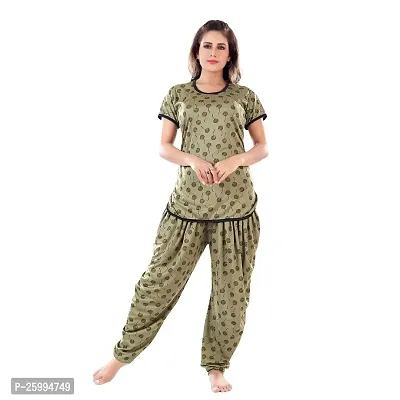 Zionity Green Cotton Blend Printed Top  Pyjama Set For Women