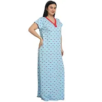 Elegant Blue Cotton Floral Nighty For Women-thumb3