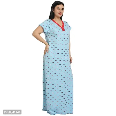 Elegant Blue Cotton Floral Nighty For Women-thumb4