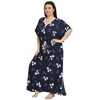 Elegant Navy Blue Rayon Floral Nighty For Women-thumb2