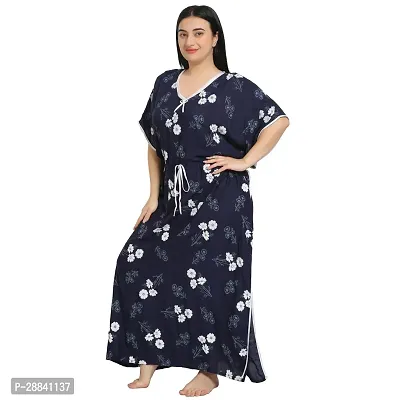 Elegant Navy Blue Rayon Floral Nighty For Women-thumb3