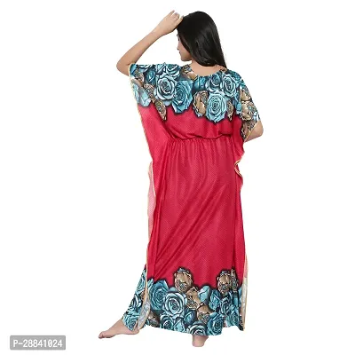 Elegant Red Satin Printed Nighty For Women-thumb2