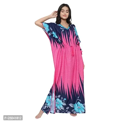 Elegant Pink Satin Printed Nighty For Women-thumb3