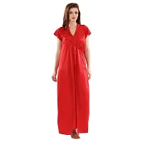 Zionity Nighty with Robe for Women in Red-thumb1