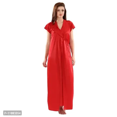 Zionity Nighty with Robe for Women in Red-thumb2